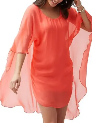 Tommy Bahama Lanai Breeze Double Layer Chiffon Tunic Dress M Coral Pink Tassel thumbnail 1