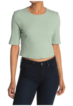 WAYF | Sage Green Short Ribbed Crop Top | Small thumbnail 1