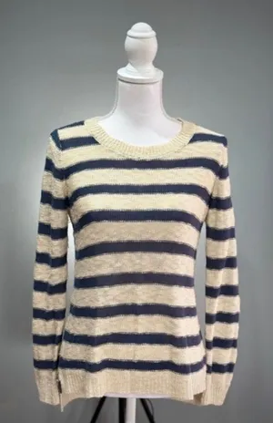 CLEARANCE! Cream Pink Rose Striped Sweater Size M EUC thumbnail 1