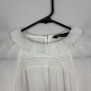 Zara White Smocked Neck‎ Long Sleeve Blouse Cottagecore Coquette Size XS thumbnail 3