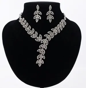 Leaf Prom necklace Crystal Diamond Cz silver flower wedding statement bridal chain link cuff cluster thumbnail 1