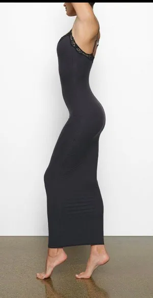SKIMS NWT Fits Everybody Lace-Trimmed Stretch Maxi Dress Onyx XS ( Sold out) thumbnail 2