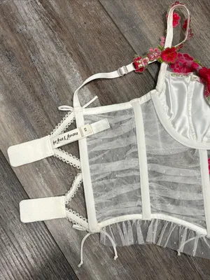 For Love and Lemons white embroidered rose bra corset bustier crop top XS thumbnail 6