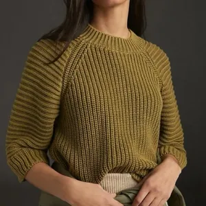 Anthropologie Maeve Mackenzie Chunky‎ Knit Sweater Top Size Small Moss Green thumbnail 1