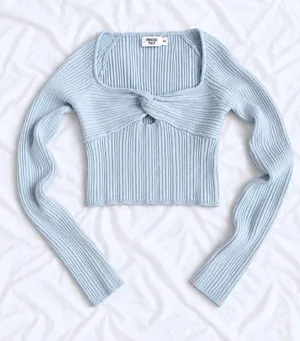 Princess Polly Light Blue Ribbed Twist Front Crop Top – M/L thumbnail 1