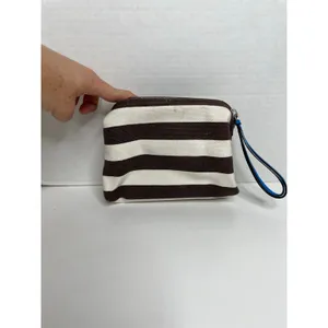 Henri Bendel Cosmetic Bag Brown White Stripe Blue Strap thumbnail 3