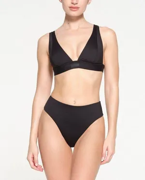 SKIMS Signature Swim plunge Bikini Top Size M Onyx NWT SOLD OUT thumbnail 1