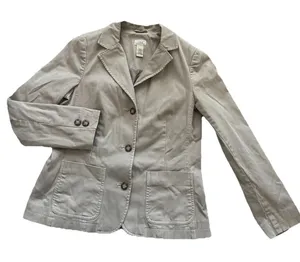 LL Bean Jacket Womens Sz 12R Utility Khaki‎ Cotton Canvas Unlined Blazer Jacket thumbnail 1