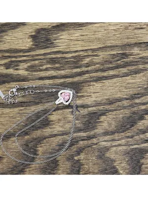 NEW Necklace with Crystal on Steel Chain Silver Gray / Pink 15.5" + 2" thumbnail 2