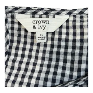 Crown & Ivy Gingham Shift Dress Womens Small‎ Black White Bow Sleeve Tunic Mini thumbnail 7