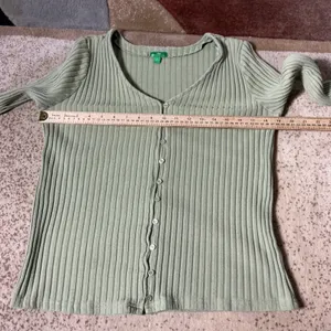 Dip‎ Organic Cotton Minimalist Ribbed Cardigan Layering Button Front Top XL thumbnail 4