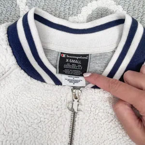 Champion cream Sherpa varsity bomber sporty jacket with logo thumbnail 5