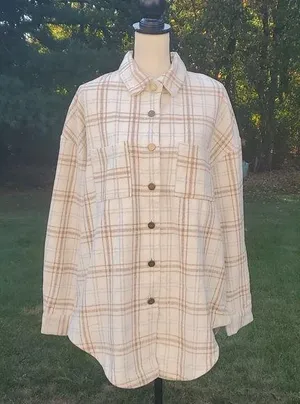 Plaid Flannel Shacket | Plaid Flannel Shirt Jacket Size L thumbnail 1