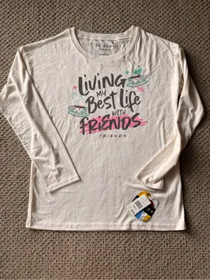 FRIENDS Women’s FRIENDS Cream Long-Sleeve Pajama Set with Pink & Teal Accents thumbnail 3