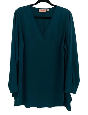 EVRI Women Teal V Neck Long Sleeve Tunic Top Plus Size 0X Loosefit Comfort Work thumbnail 1