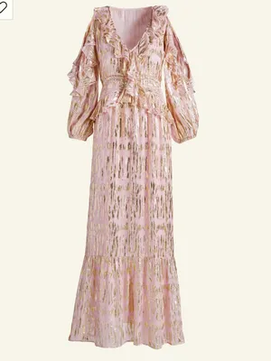 Boston Proper Ruffled Maxi Dress With Lurex Fabric Pink Womens Small thumbnail 10