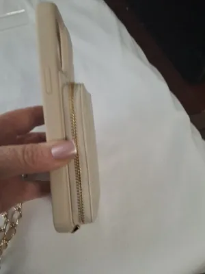 Cream Quilted Phone Case With Crossbody Chain Strap & Chain wrislet Iphone 14 Pr thumbnail 12