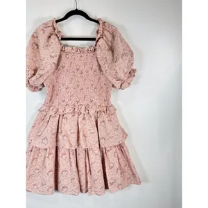 Hyacinth House Womens Dress Beige Mini Floral Smocked Ruffle Puffed A Line Large thumbnail 9