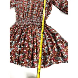 Rock & Roll Cowgirl Sz L Ditsy Floral Print Flowy Mini Dress Rust Copper Smocked Waist thumbnail 9