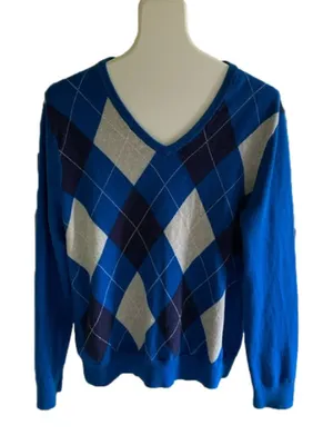 Express Argyle Blue Merino Wool Sweater thumbnail 1