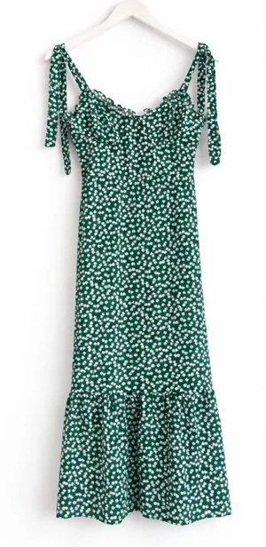Green Floral Smocked Midi Dress Women Medium Prairie Cottagecore Dainty Granola‎ thumbnail 1