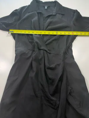 Aqua 100% Tencel Black Long-Sleeve Faux Wrap Mini Dress Size Large thumbnail 4
