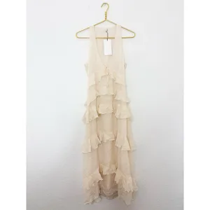Zara Chiffon Ruffled Cream Midi Dress 4772/314 NWT Size Small Boho Romantic thumbnail 4