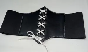 Corset Belt Womens Medium Large Black Lace Up Snap Back Pirate Goth Whimsigoth thumbnail 1
