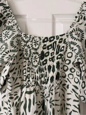 ADL‎ 100% Linen Mini Dress Geometric Pattern Green and Off White Size Medium thumbnail 7
