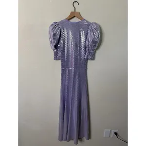 NWT ROTATE Birger Christensen Sierina Sequin Puff Sleeve Ruched Dress Lavender 0 thumbnail 16