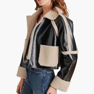 NWT STEVE MADDEN Faux Shearling Trim Faux Leather Jacket Oversized thumbnail 10
