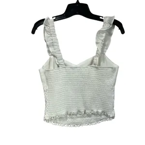 Heartloom Eyelet Ruffle Strap Top‎ Size M White Cotton Blend Boho Feminine thumbnail 2