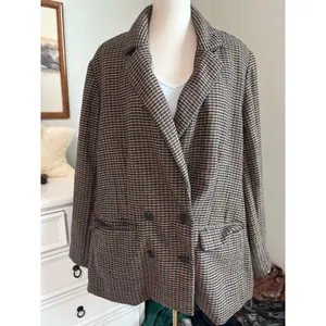 Old Navy Plaid dark academia Blazer Jacket xxl Brown Houndstooth Double Breasted Oversize thumbnail 3