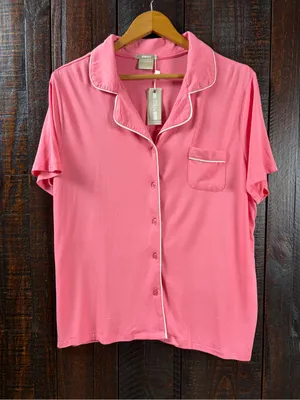 Ink & Ivy Pink Short Sleeve Button Front Pajama Shirt NWT thumbnail 1