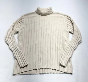 Banana Republic Ribbed Turtleneck Sweater‎ Womens L Cream Classic Cotton Size L thumbnail 1