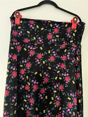 LuLaRoe Black Pink Floral Maxi Skirt XL Elastic Waist Stretchy Cottagecore Romantic thumbnail 2