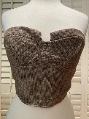 PrettyLittleThing Brown Tweed Strapless Bustier Top thumbnail 4