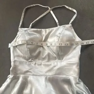 Women’s Silver Satin Short Prom Party Dress Spaghetti Straps Size 6 *READ thumbnail 8