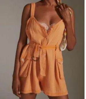 Anthropologie Gauzy Romper Size Medium Cedar Button Front Pocket Sleeveless Boho thumbnail 2