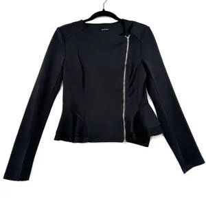 Obsession Black Peplum Moto Jacket Asymmetrical Zip Stretch Biker Edgy Sz Medium thumbnail 1