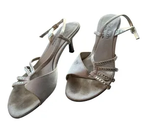 Touch of Nina Silver Rhinestone Kitten Heel Sandals Vintage Y2K Size 6 90s thumbnail 1
