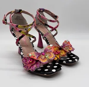 Betsey Johnson Camile Sandals 3D Butterfly Floral Ankle Strap Polka Dot Heel 5.5 thumbnail 1