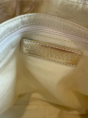 White House Black Market Beige Linen Shoulder Bag with Silver Trim thumbnail 3