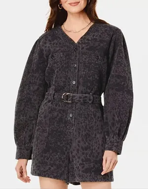 En Saison Anthropologie Leopard Denim Romper thumbnail 1