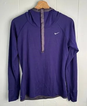 Nike Womens M Purple Dri Fit Wool Blend Half Snap Running Hoodie Athletic Sporty thumbnail 1