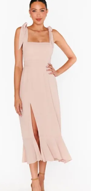 Show Me Your Mumu Square Neck Fitted Bodice Dress Size Small Blush Color Ties thumbnail 1
