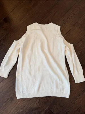 LOFT Cream Cold-Shoulder Knit Sweater Size XS - C54-149 thumbnail 6
