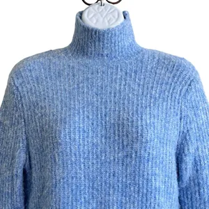 Zara Pullover Knit Ribbed Short Sweater Dress Mock Neck Light Blue Color XS thumbnail 5
