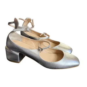 Peche Nico Heels Silver Size‎ US 7.5 /8 Mary Jane Style Strap Small Heel thumbnail 2