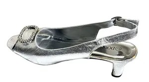 Dooabllo Women’s Vintage Style Silver Peep- Toe Rhinestone Slingback Heels thumbnail 3